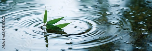 Serene Green Plant Emerging from Water