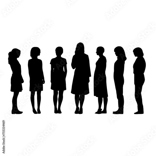 Vector silhouettes of  a women  a group of standing and walking business people  black color isolated on white background