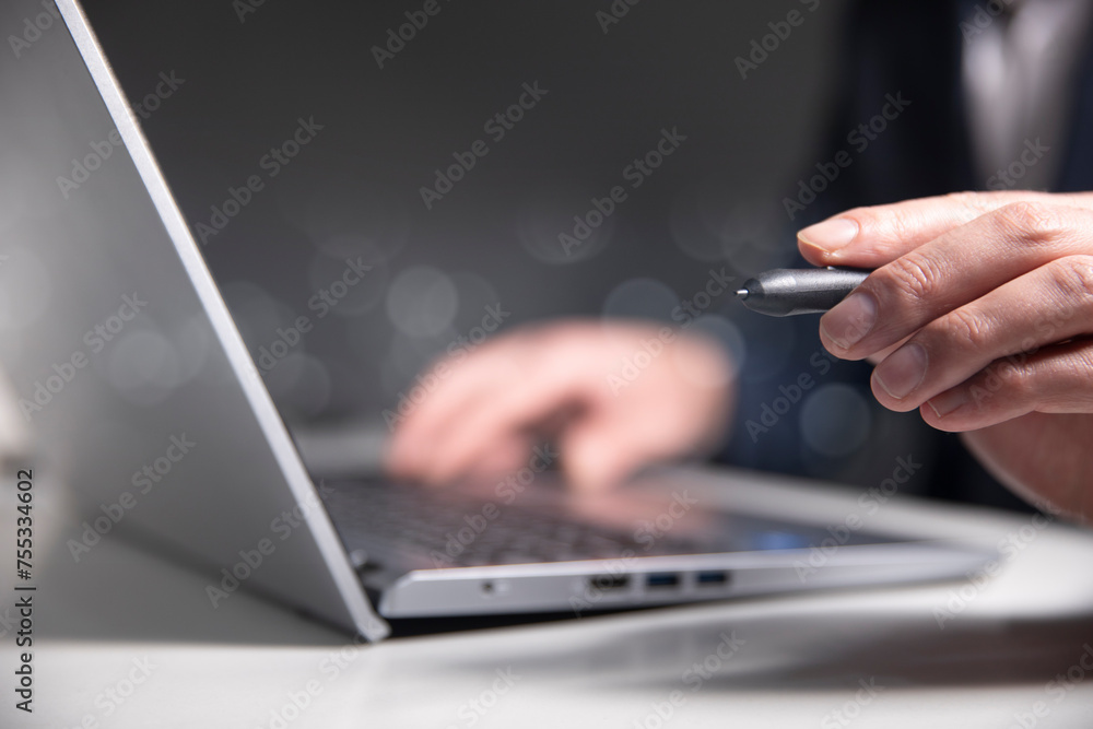 man using laptop computer on white background man using laptop computer on white background