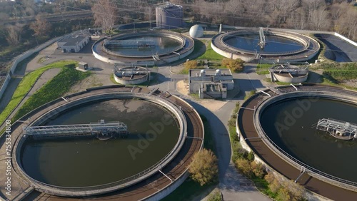 Aerial establishing shot of a large water purification plan in Avignon photo