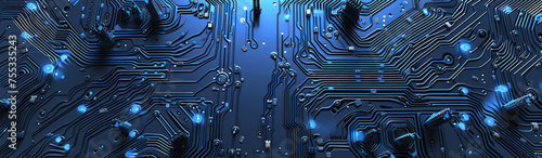 Blue Technology Circuit Board Background Panorama