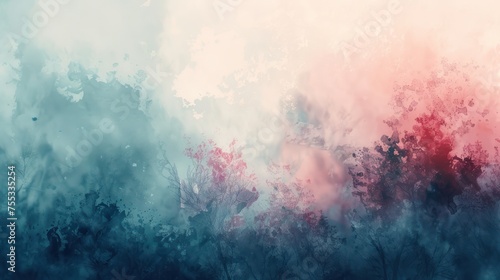 Misty Mountain Landscape with Watercolor Effect