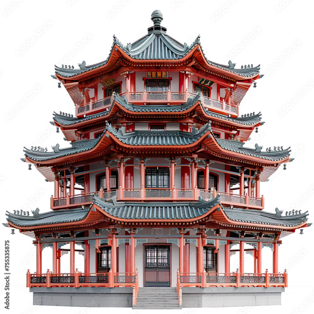 pagoda isolated on transparent background, element remove background, element for design - A traditional chinese style pavilion with red walls and green roof.