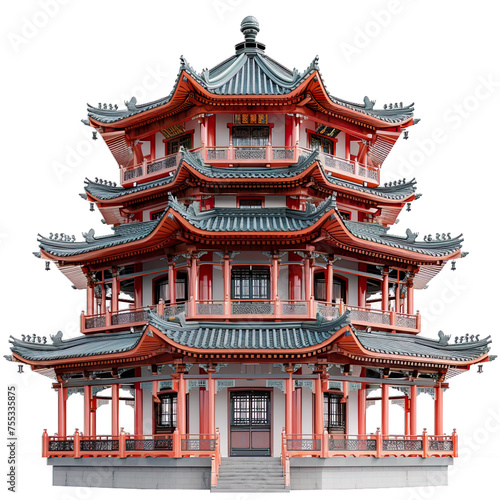 pagoda isolated on transparent background, element remove background, element for design - A traditional chinese style pavilion with red walls and green roof. photo