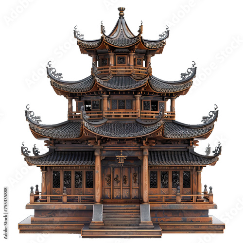 pagoda isolated on transparent background, element remove background, element for design - A traditional chinese wooden pagoda with intricate details and black rooves.