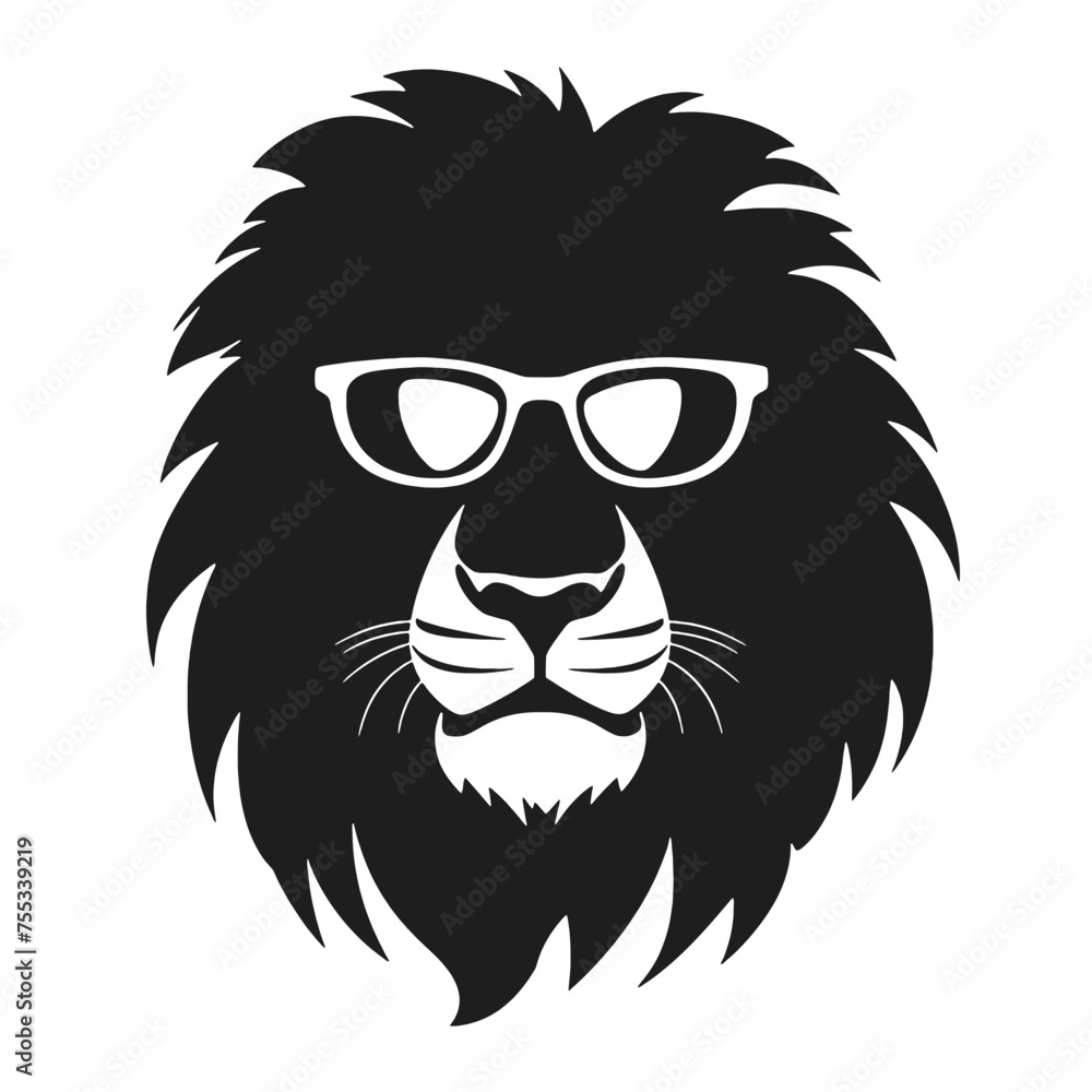 Portrait of Lion with glasses and headphones. Hand-drawn illustration. Vector