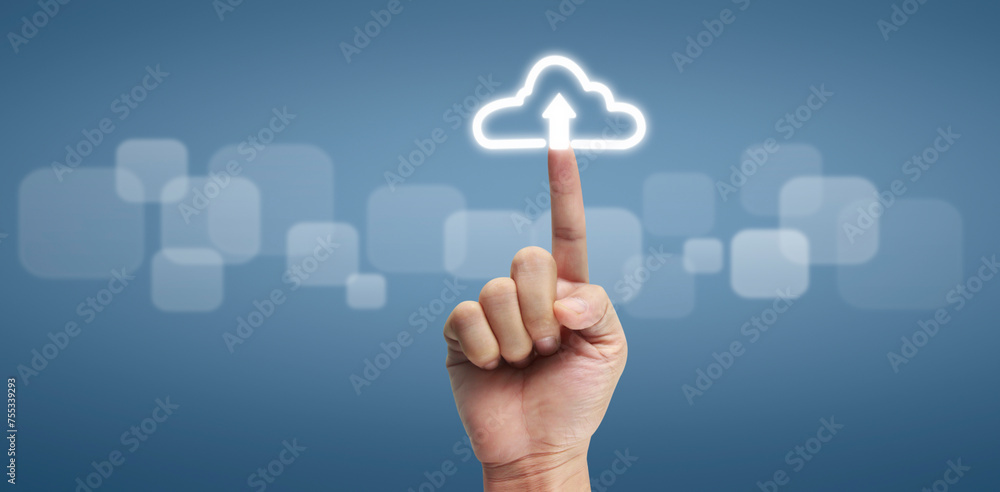 Hand pushing on touch screen interface Hand pushing on touch screen interface