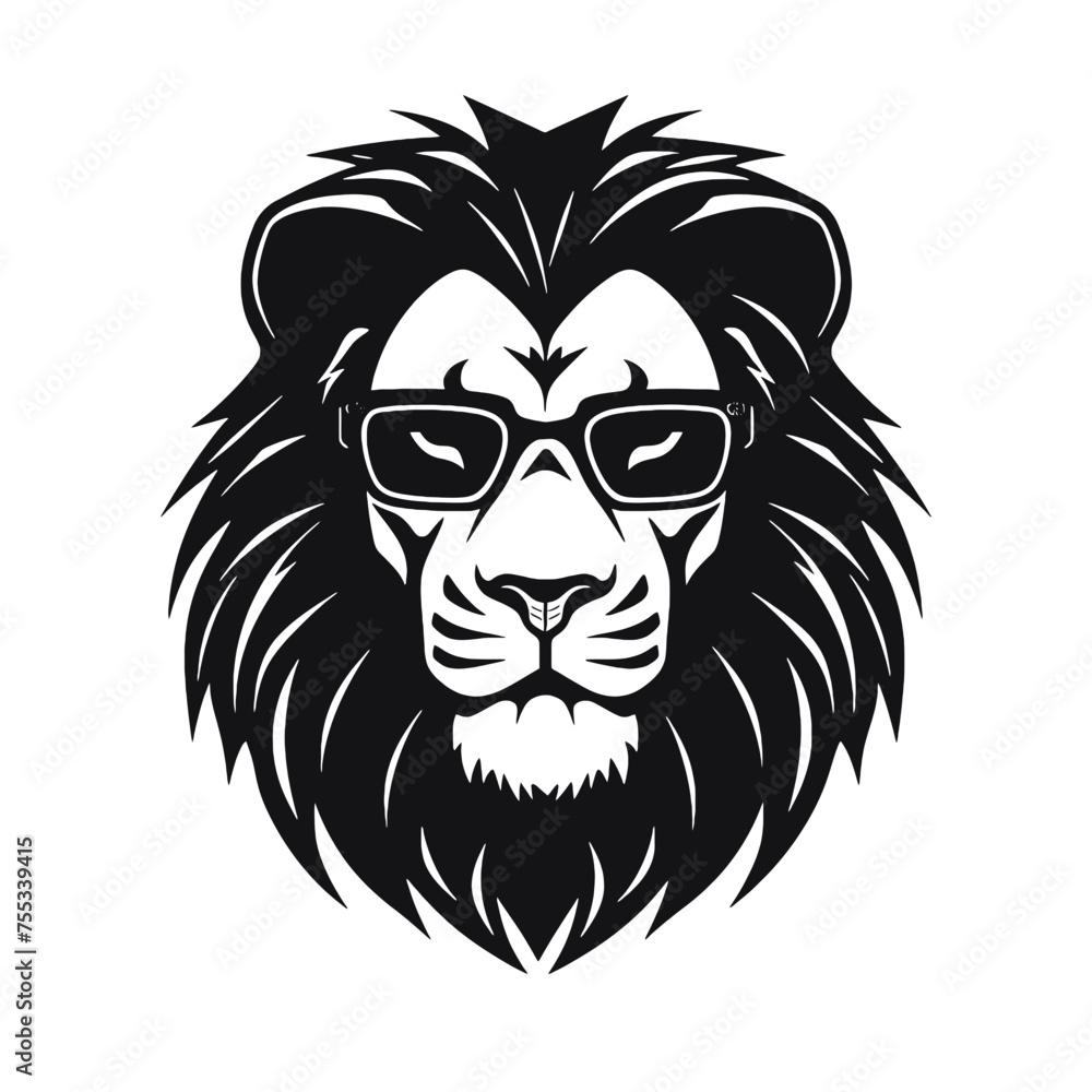 Fototapeta premium Portrait of Lion with glasses and headphones. Hand-drawn illustration. Vector