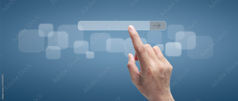 Hand pushing on touch screen interface Hand pushing on touch screen interface