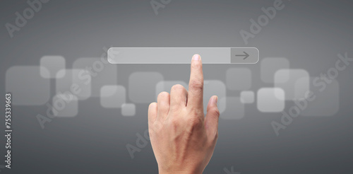 Hand pushing on  touch screen interface