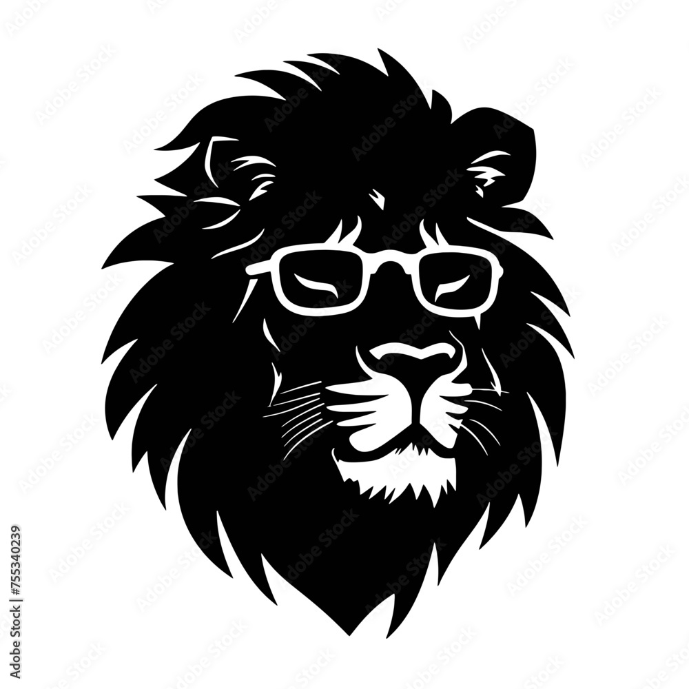 Lion head with sunglasses. Vector illustration isolated on white background. Lion head with sunglasses. Vector illustration isolated on white background.