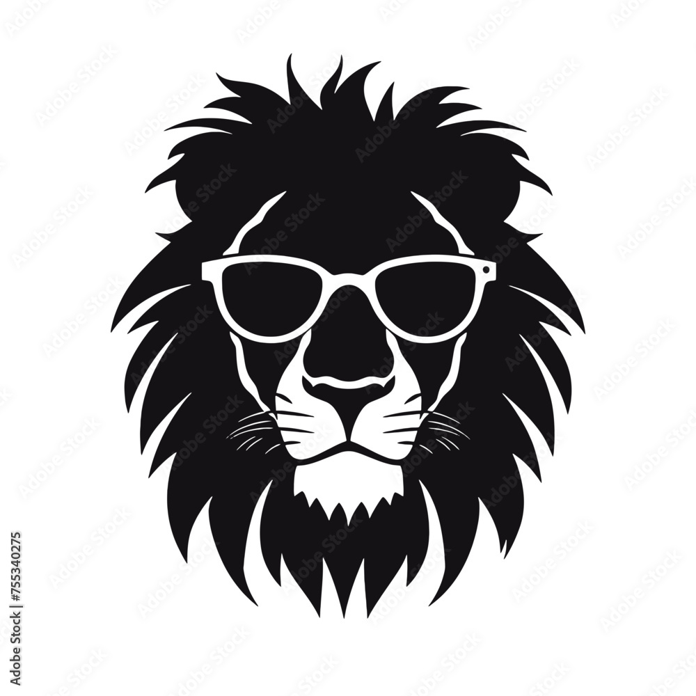 Lion head with sunglasses. Vector illustration isolated on white background. Lion head with sunglasses. Vector illustration isolated on white background.