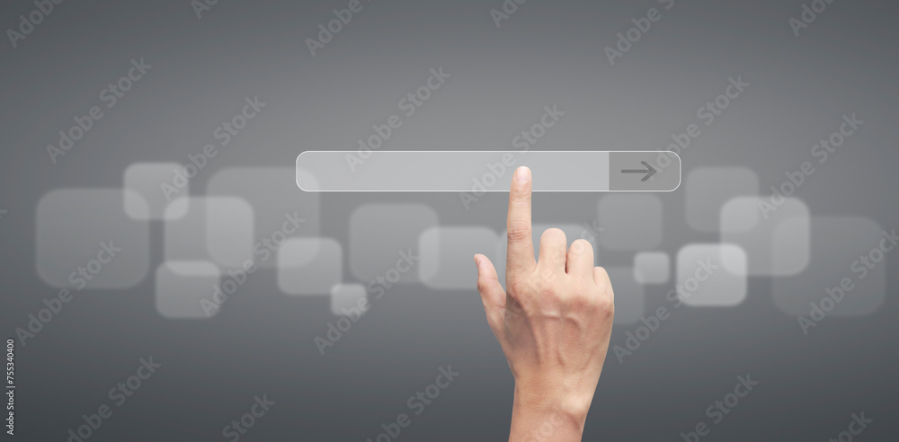 Hand pushing on touch screen interface Hand pushing on touch screen interface