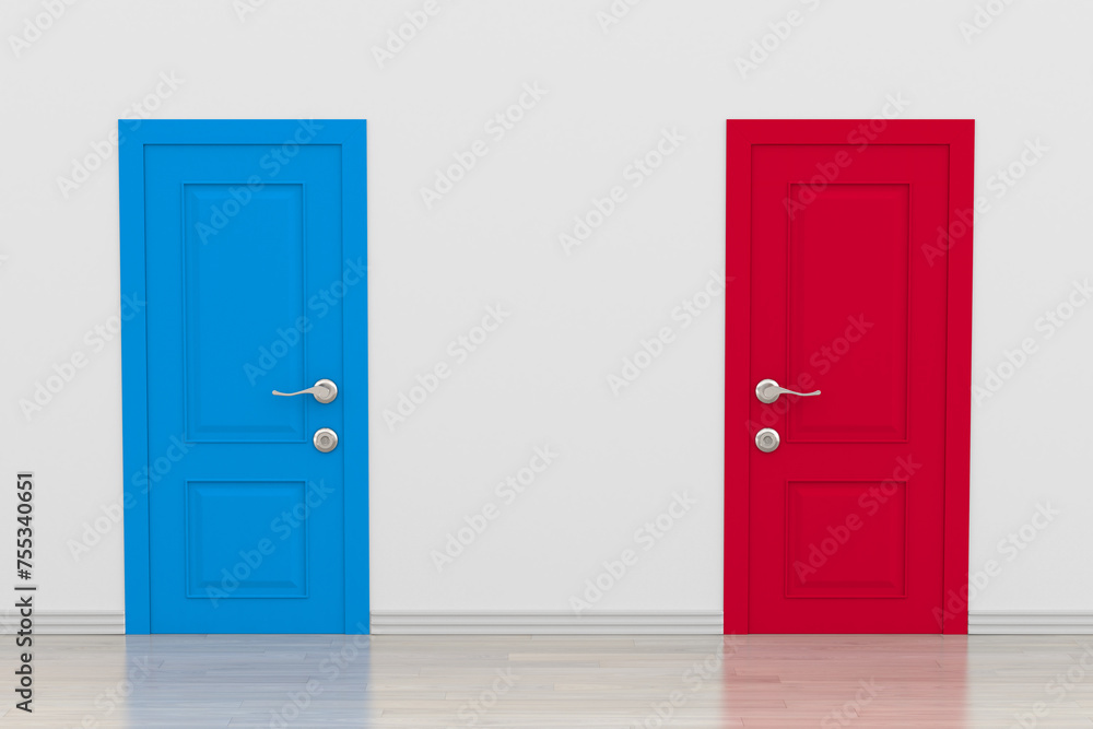 blue and red door in hall. 3D illustration blue and red door in hall. 3D illustration