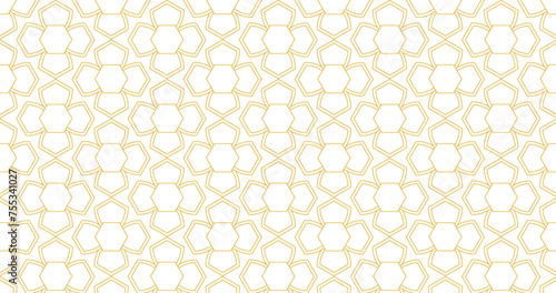 Gold simple Seamless Pattern. Arabic Mosaic Ornament. Eid Mubarak Muslim Background. Ramadan Kareem Islamic white background.