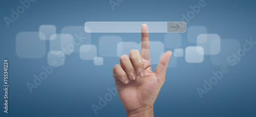 Hand pushing on  touch screen interface
