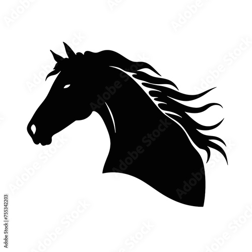 black mustang -  horse side view vector silhouette