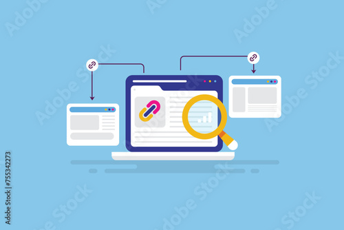 SEO strategy using private blog network for link building and increase organic search impression of website ranking, vector illustration concept.
