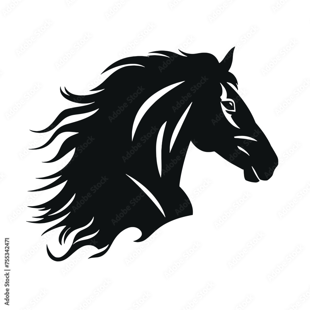 Fototapeta premium black mustang - horse side view vector silhouette