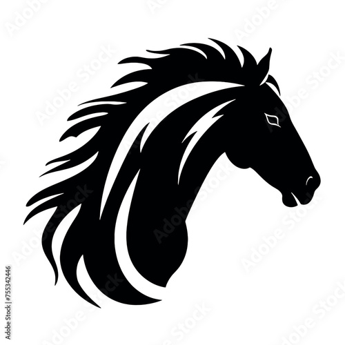 black mustang -  horse side view vector silhouette