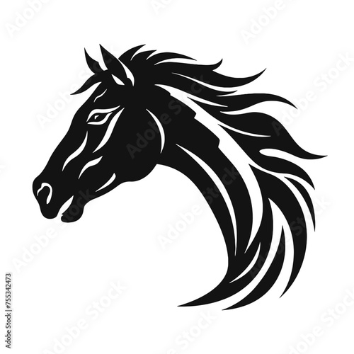 black mustang -  horse side view vector silhouette