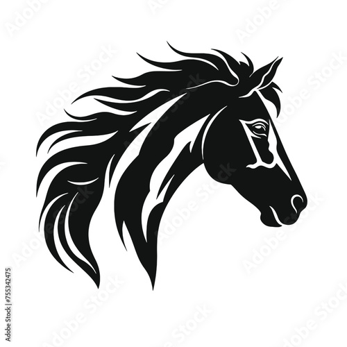 black mustang -  horse side view vector silhouette