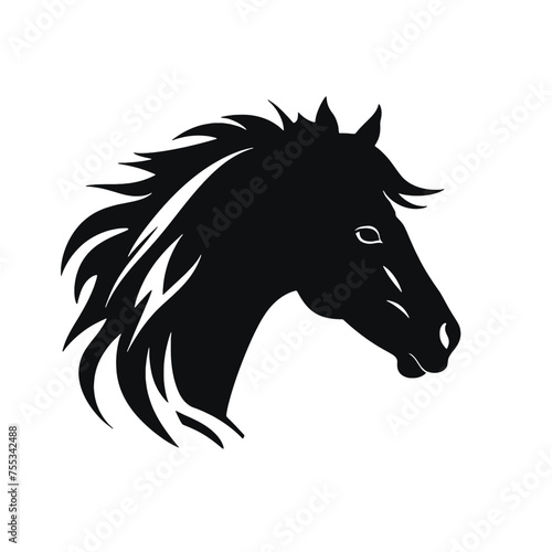black mustang -  horse side view vector silhouette