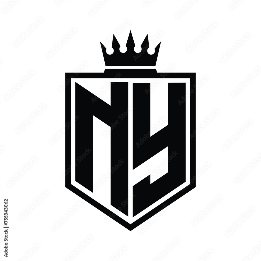 NY Logo monogram bold shield geometric shape with crown outline black ...