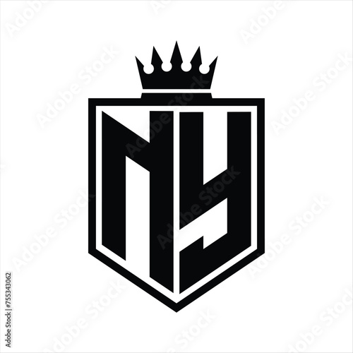 NY Logo monogram bold shield geometric shape with crown outline black and white style design