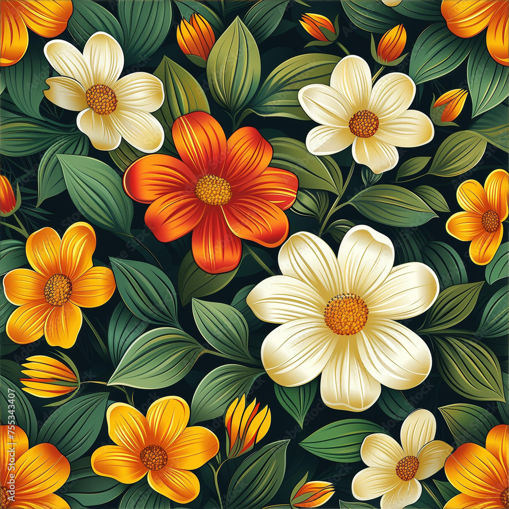 floral reapeating pattern with flowers on background floral reapeating pattern with flowers on background