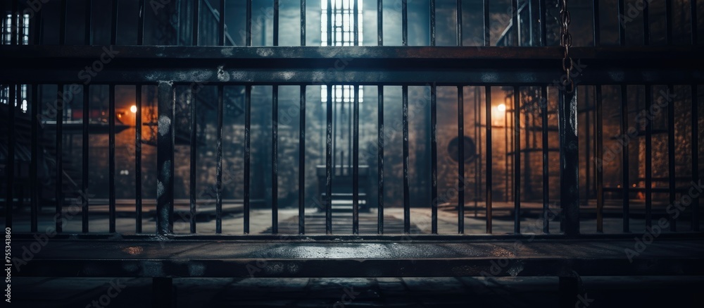 A man is standing inside a jail cell, surrounded by metal prison bars. The cell is dimly lit, with stark walls and a simple bed. The man appears to be alone and contemplative. A man is standing inside a jail cell, surrounded by metal prison bars. The cell is dimly lit, with stark walls and a simple bed. The man appears to be alone and contemplative.