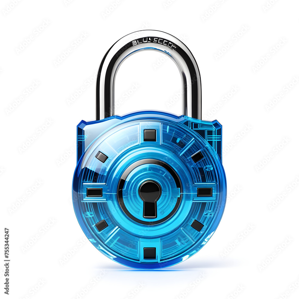 3d Blue padlock technology sci-fi with isolated on background digital concept 3d Blue padlock technology sci-fi with isolated on background digital concept
