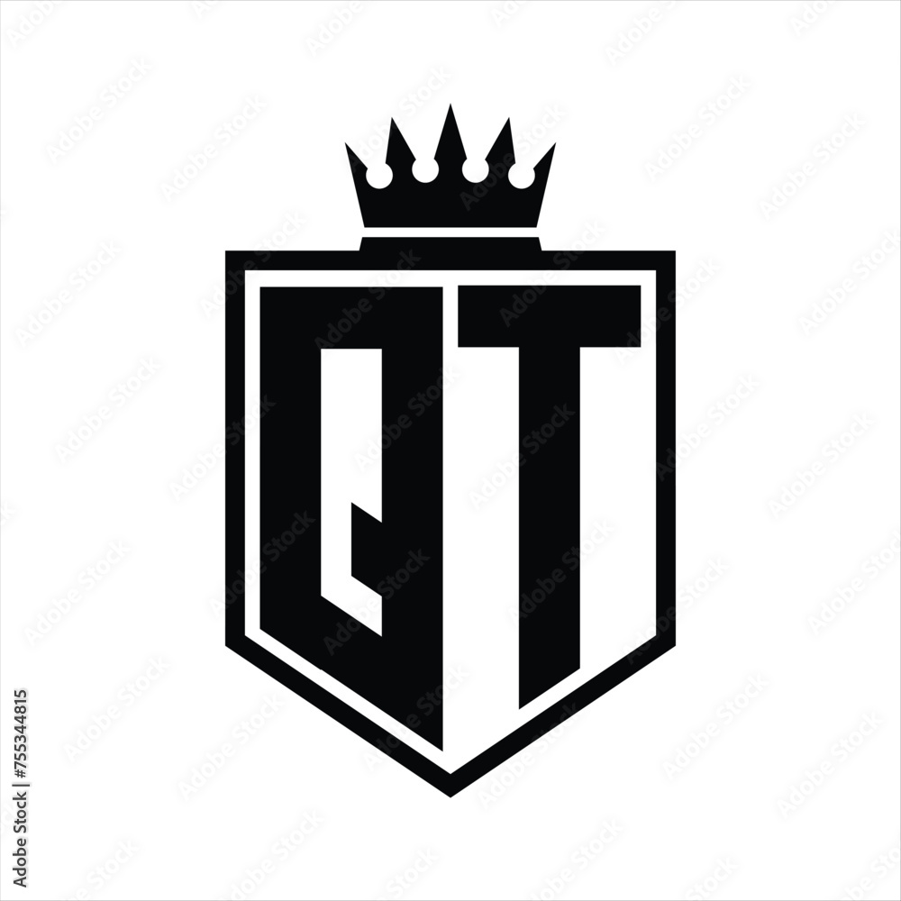 QT Logo monogram bold shield geometric shape with crown outline black ...