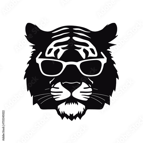 tiger animal illustration , tiger with glasses isolated white background. Tiger logo design