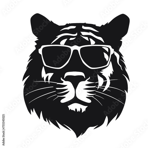 tiger animal illustration , tiger with glasses isolated white background. Tiger logo design