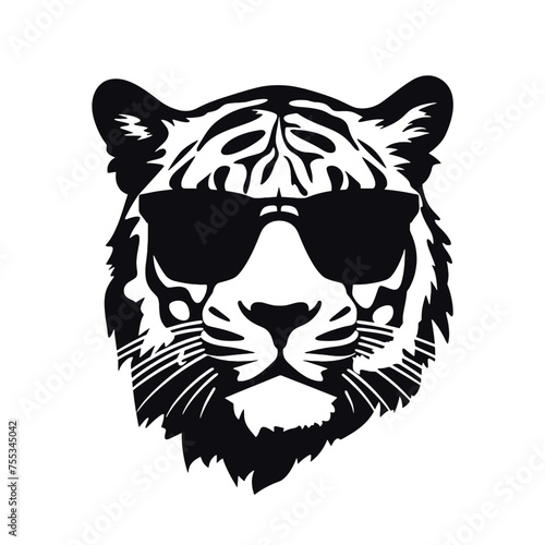 tiger animal illustration , tiger with glasses isolated white background. Tiger logo design