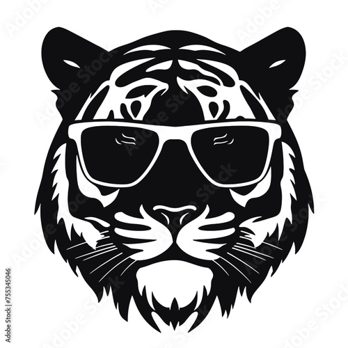 tiger animal illustration , tiger with glasses isolated white background. Tiger logo design