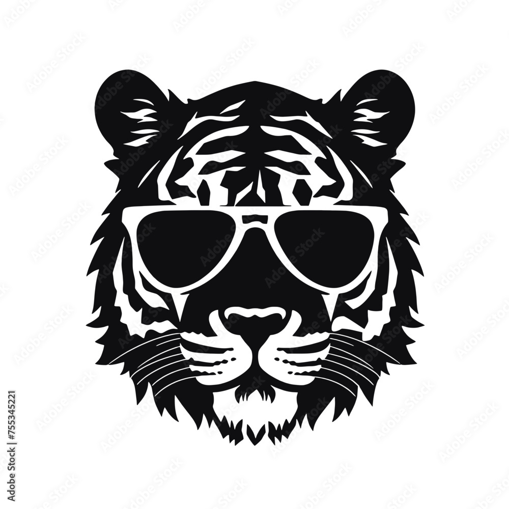 Obraz premium tiger animal illustration , tiger with glasses isolated white background. Tiger logo design