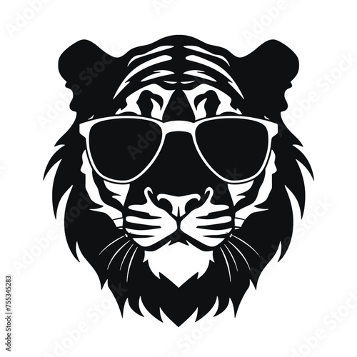 tiger animal illustration , tiger with glasses isolated white background. Tiger logo design