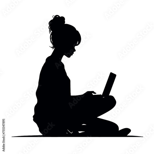 Woman with laptop Silhouette 