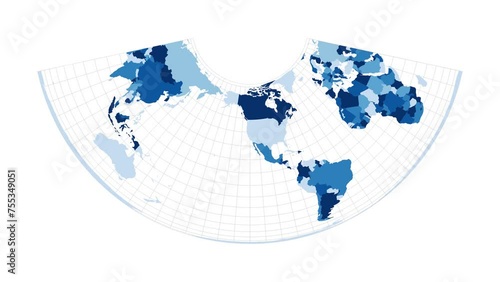 World map. Albers conic equal-area projection. Loopable rotating map of the world. Modern footage.