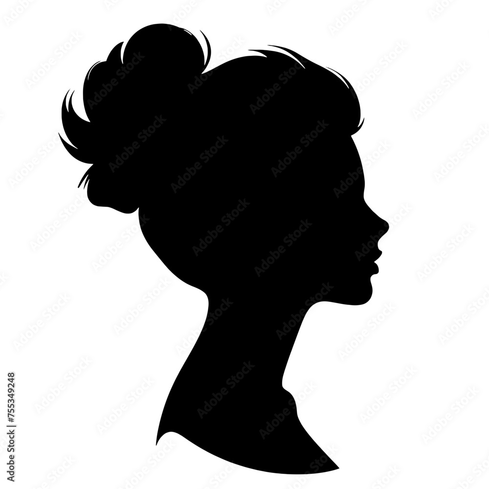 Woman head in profile. Beautiful female face profile , black silhouette avatar ,portraits with hairstyle vector Woman head in profile. Beautiful female face profile , black silhouette avatar ,portraits with hairstyle vector