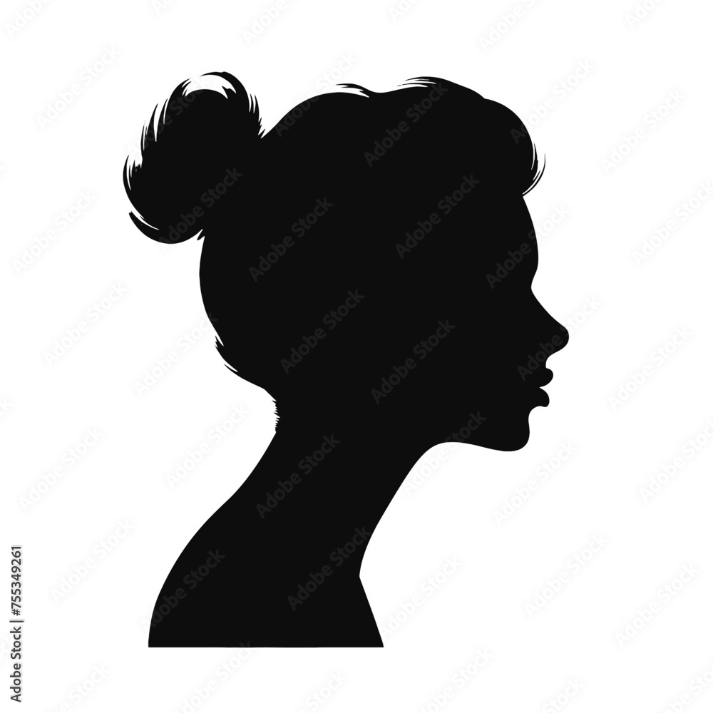 Woman head in profile. Beautiful female face profile , black silhouette avatar ,portraits with hairstyle vector Woman head in profile. Beautiful female face profile , black silhouette avatar ,portraits with hairstyle vector