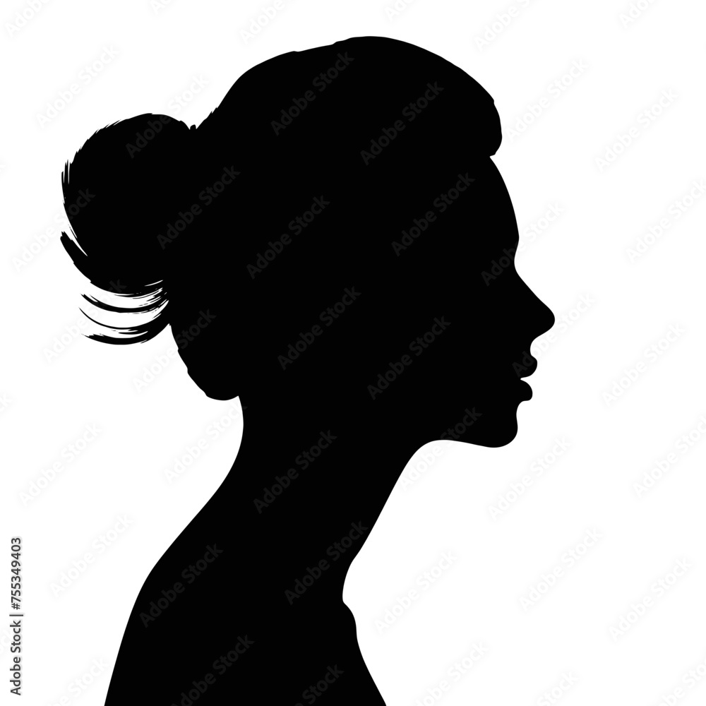 Woman head  in profile. Beautiful female face profile , black silhouette  avatar  ,portraits with hairstyle vector