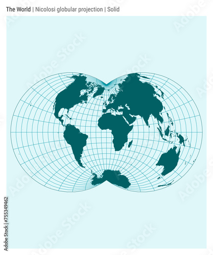 World Map in Nicolosi globular projection. Solid style. High detail world map for infographics, education, reports, and presentations. Vector illustration.