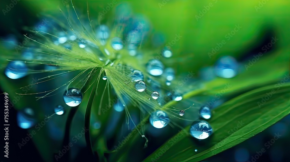 Macro shot of water drops on a dandelion grass. Macro shot of water drops on a dandelion grass.