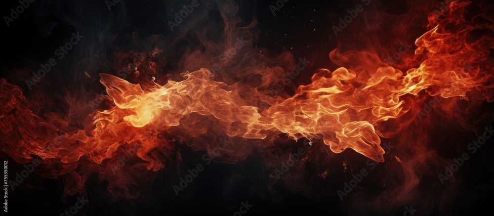 A striking contrast of colors as red and yellow flames dance against a stark black backdrop. The intense heat and movement of the fire create a visually captivating scene. A striking contrast of colors as red and yellow flames dance against a stark black backdrop. The intense heat and movement of the fire create a visually captivating scene.