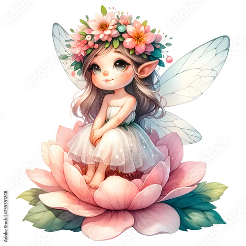 Magical fairy sitting on a flower clipart