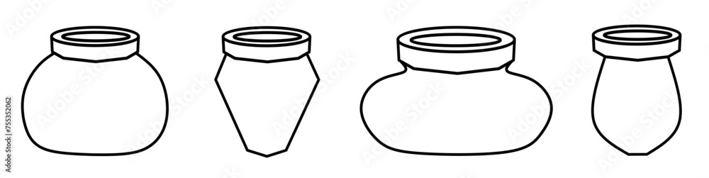 Potted icon. Pots thin line icon collection. Stock vector. Potted icon. Pots thin line icon collection. Stock vector.