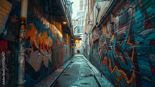 Urban alley adorned with graffiti art © klss777